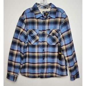Lee Mens Sherpa Lined Blue Plaid Flannel Jacket Size Medium NWT